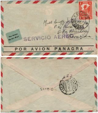 Peru - 1 Sol Stamp (scott 316) 1933 Air Mail Cover Rare