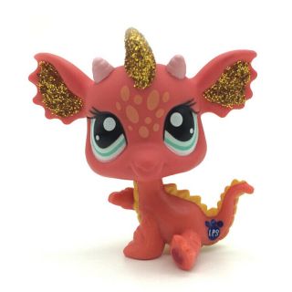 Hasbro Littlest Pet Shop LPS Orange Dragon Blue eyes Toys Rare Figures 2484 2