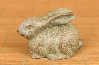 Antique Rare Old Bronze Hand Carving Rabbit Figure Statue Netsuke Hand Piece