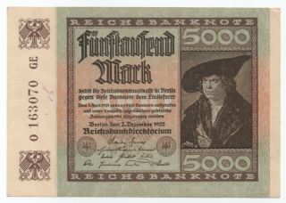 Germany Reichsbanknote 5,  000 Mk Aunc Rare Note