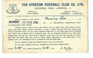 Rare 1956 Everton Fc Derek Temple Player Selection Postcard V Marine Reserves