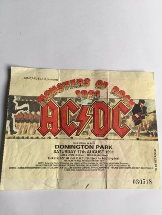 Ac/dc Donington Park Monsters Of Rock 1991 Ticket Rare Vintage Rock Download