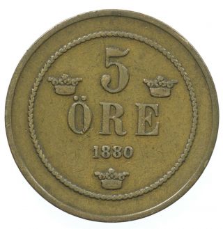 Sweden,  5 Ore,  Sverige,  Rare,  1880