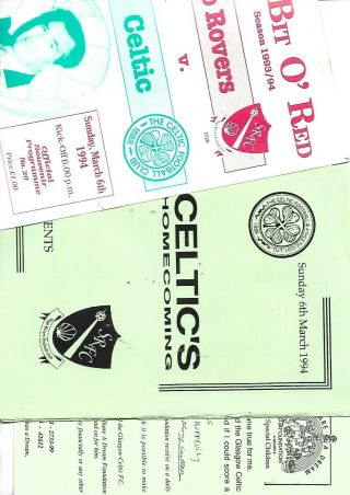 6/3/94 Rare Welcome Home Sean Fallon Match Sligo Rovers V Celtic With Leaflet