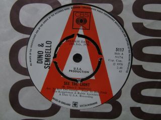 Dino & Sembello - See The Light/imogene And Me 1970 Rare Uk Cbs Demo/promo