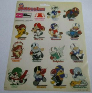 1983 Nfl Sticker Sheet American Football Conference Mascots Huddles Vintge Rare