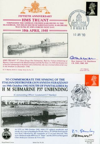 2 Rare Fdc Royal Navy Ww2 Hms Submarines Sunk Axis Ships Signed Crewmen