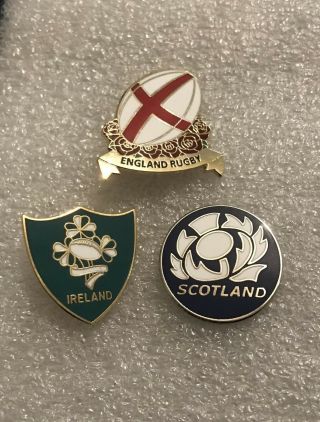 Very Rare Set Of 3x England Ireland Scotland Rugby Union Enamel Badges 6 Nations