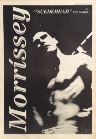 Morrissey - Rare Poster Advert - Suedehead - 20/02/1988 - The Smiths