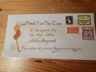 Going Postal.  First Day Cover Discworld Stamp Rare Cabbage 50p Stamp