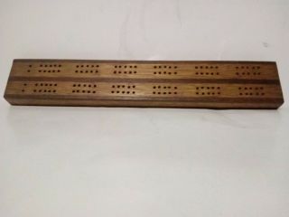 Vintage Hand Made Wood Inlay Cribbage Board With 5 Steel Pegs 13 " Long " Rare "