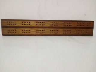 VINTAGE HAND MADE WOOD INLAY CRIBBAGE BOARD WITH 5 STEEL PEGS 13 