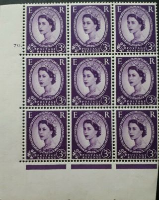 Rare 1952 Gb Stamp Block - 3d Dark Purple With Experimental Watermark With T