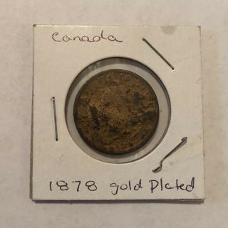 Rare 1878 Canadian Penny One Cent Racateer Gold Plated Piece Authentic
