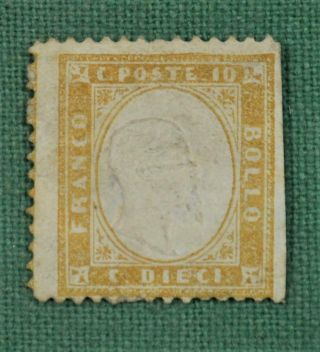 Italy Stamp 1862 10c Bistre Sg1 H/m No Gum Some Thinning - Very Rare (w66)