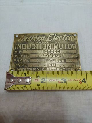 Vintage Antique Western Electric Motor ID Tag Plate induction.  Rare 3