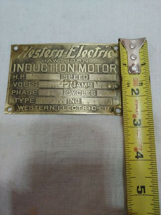 Vintage Antique Western Electric Motor ID Tag Plate induction.  Rare 4