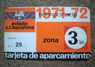 Fc Barcelona Rare 1971 Members Car Park Ticket Football Memorabilia Barca Espana