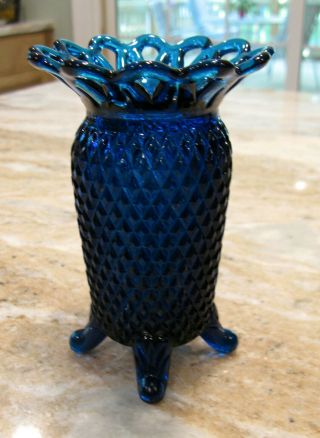 Vintage Imperial Glass “antique Blue” Lace Edge 4 - Toed Vase,  Rare Color