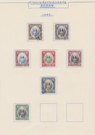 Malaya Malaysia Stamps Kedah 1937 Selection Rare Issues Old Album Page