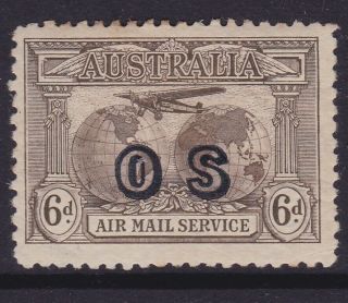 Australia Rare 1931 6d Sepia Kingsford " Os " Airmail Mint/mlh (hh59.  3)