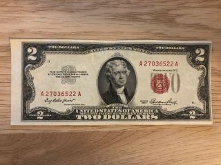 Red Seal Two Dollar United States Note 1953 Miscut/misaligned Rare