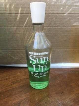 Vintage Gillette Sun Up Aftershave 4 Fluid Oz Glass Bottle Rare Half Full