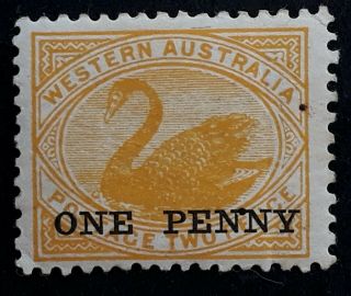 Rare 1912 Western Australia 1d Surcharge/2d Yellow Swan Stamp Dot In Surchg