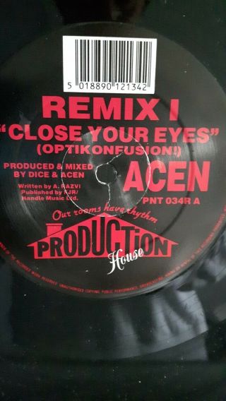 Acen Close Your Eyes Remix 1 Very Rare 12 " Hardcore Rave Jungle Acid House