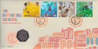 Gb Stamps First Day Cover 1998 Carnival & Rare Uncirculated 50p Coin