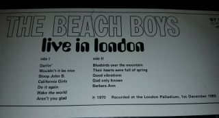 THE BEACH BOYS LIVE IN LONDON RARE 1970 PRESSING ENGLAND PRESS LP 3