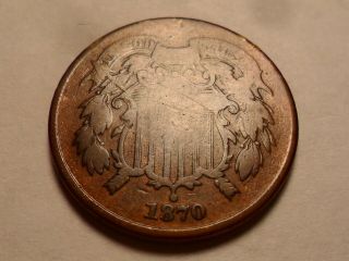 1870 " Rare " Better Date Bronze Two Cent Coin Low Mintage 861,  250