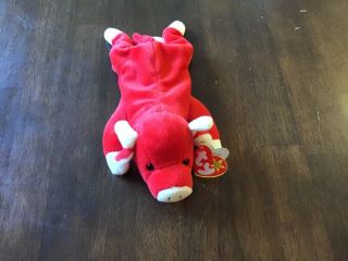 Rare Retired Ty Beanie Baby " Snort " With Multiple Errors