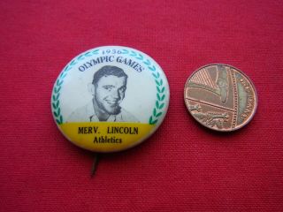 A Rare 1956 Melbourne Olympic Games Pin Badge " Merv.  Lincoln " Athletics