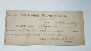 Pickwick Rowing Club River Thames Hammersmith London 1877 Rare Members Receipt