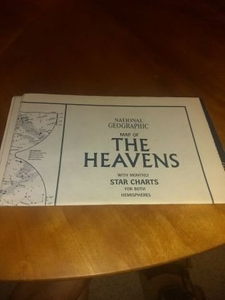 Vintage 1970 National Geographic Map Of The Heavens With Star Charts Rare