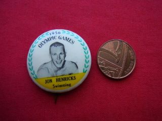 A Rare 1956 Melbourne Olympic Games Pin Badge " Jon Henricks " Swimming