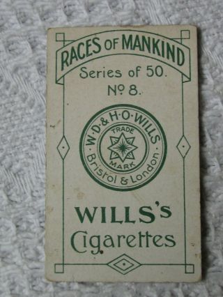 RARE WILLS ' S CIGARETTE CARD.  RACES OF MANKIND.  NO.  9.  TURKOMAN 1900 ' S.  U.  K. 2