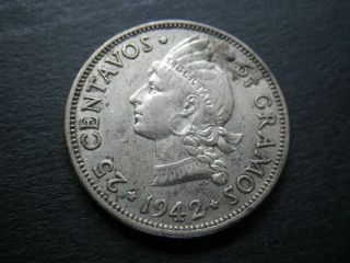 Dominican Republic 1942 25 Centavos (vf) Rare Date