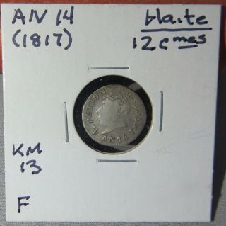 1817 An 14 Haiti 12 Centimes Western Republic Large Bust Rare Old Silver Coin