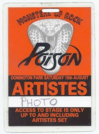Poison Backstage Pass Monsters Of Rock 1990 Rare