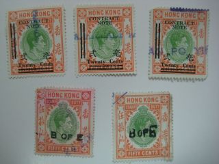 Hong Kong Kgvi Stamp Duty B Of E / Overprint Contract Note,  20 And 50 Cents Rare