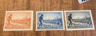 Rare Australia Stamp Set Scott 142 - 144 Mh Og Cv$71 1934