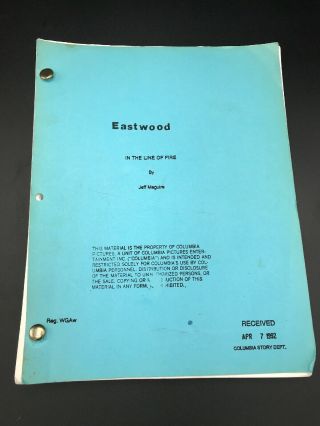 Rare 1992 In The Line Of Fire Movie Script Eastwood Malkovich Russo Mcdermott