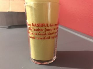 Very Rare Disney Promo Glass - Snow White Bashful Glass - 4 1/2” Tall Red 2