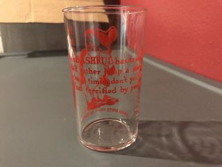 Very Rare Disney Promo Glass - Snow White Bashful Glass - 4 1/2” Tall Red 5
