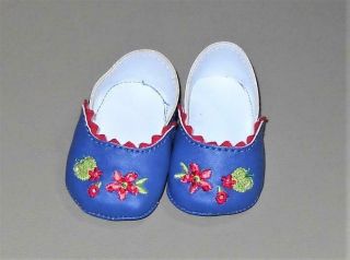 American Girl Bitty Baby Twin Blue Embroidered Shoes 4 Green Apple Outfit Rare