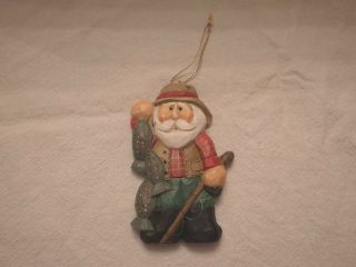 Signed Eddie Walker Santa Claus Fisherman Ornament Retired - Cute - Rare Find
