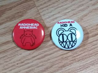 Radiohead Kid A Button Badge From 2000 - Amnesiac From 2001 Rare Capitol Records