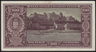 1945 Hungary 100 Pengo Rare Old Vintage Paper Money Banknote Currency P 111b Vf